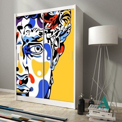 Άνδρας με πολύχρωμα χρώματα, Line Art, Αυτοκόλλητα ντουλάπας, 100 x 100 εκ. (45538)
